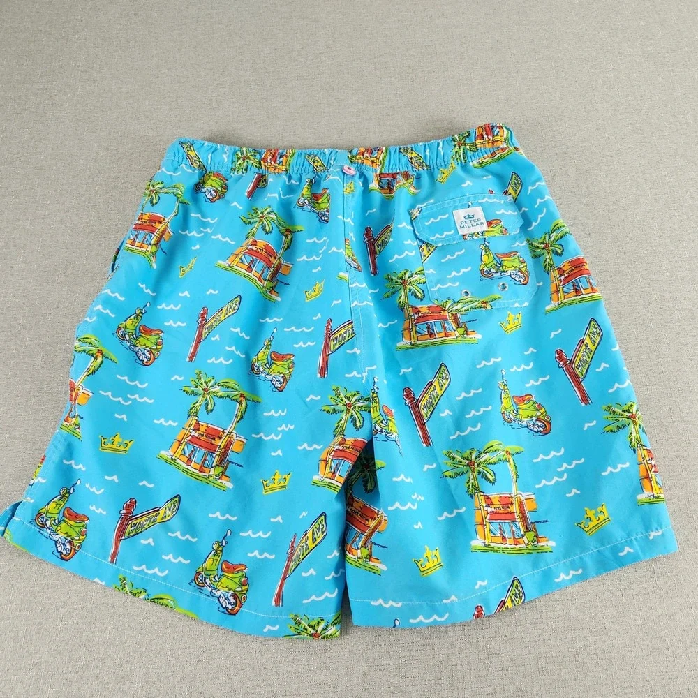 Peter Millar Mens XL Worth Ave Palm Beach Swim Trunks Blue Scooter Print Shorts